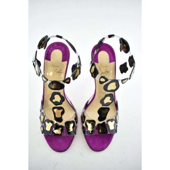 Christian Louboutin Parsemis 100 Black Gold PVC Patent Suede Sandal Heel Pump 36 - Picture 7 of 12
